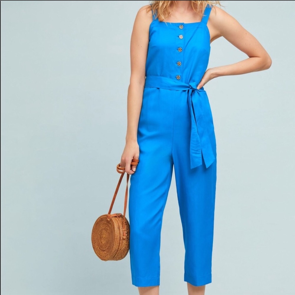 Maeve blue cropped button front jumpsuit 8 🐦